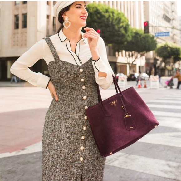 NWT REVOLVE Lovers + Friends Wolfe Tweed Midi Dress with Pearl Buttons Size L - Picture 12 of 12